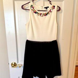 As U Wish Black and White Fit and Flare Mini Dress with Colorful Embellishments